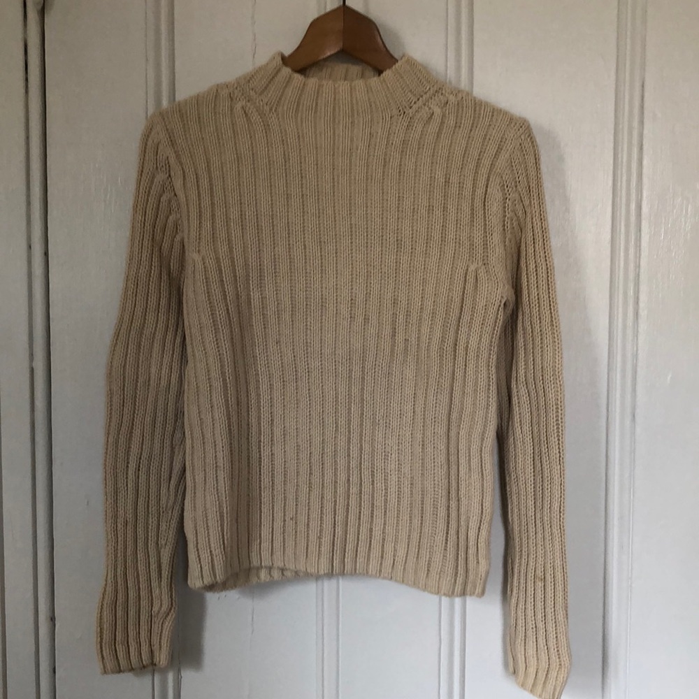 Women’s sweater rib mock neck cotton cream
